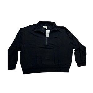 LOU & GREY Women's Black signature soft plush 1/4 Zip Pullover Sweatshirt L New